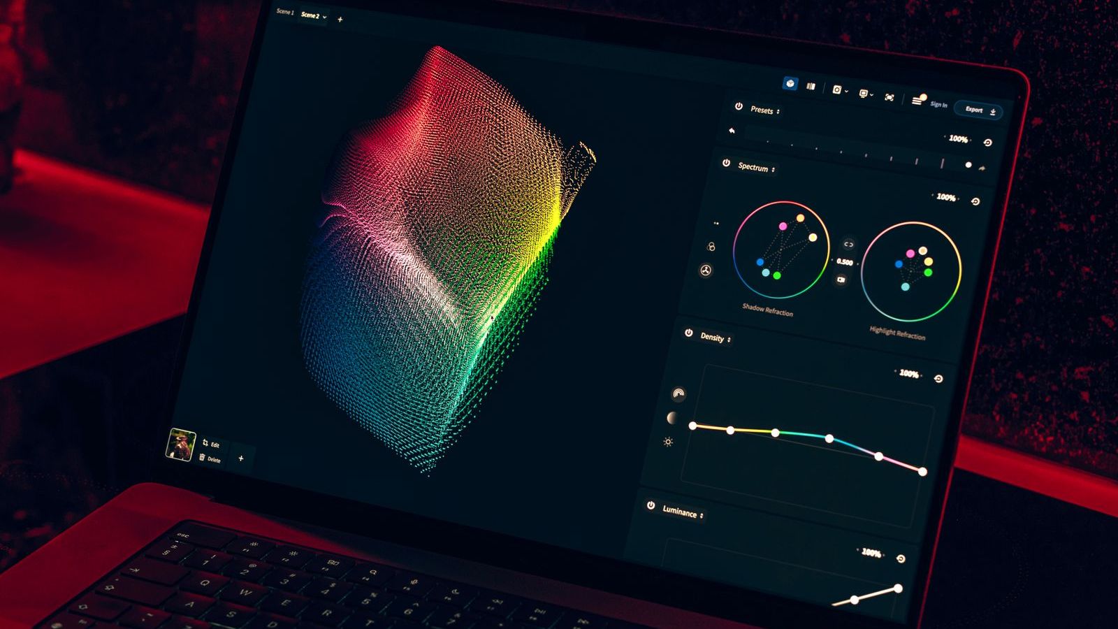 Laptop displaying colourful data graphics, representing AI analysis for field force management